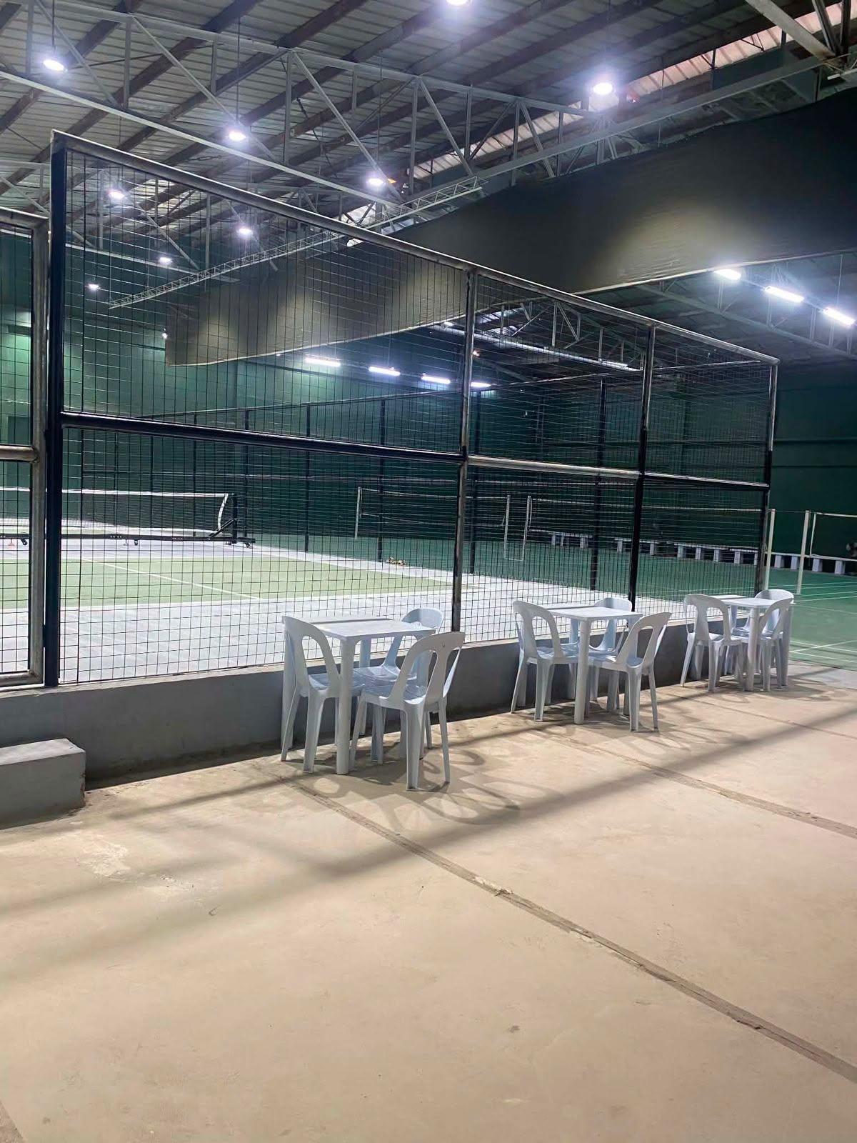 Seating beside the Hoops & Racket courts